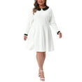 thumbnail image 2 of Agnes Orinda Women's Plus Size Dress Peter Pan Collar Long Sleeve Fall Winter Midi A-line Dress 2X White, 2 of 4