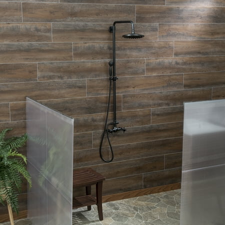 Palisade 46.7in x 7.2in Vinyl Plank Shower Kit in Oak Mocha