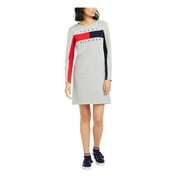 Tommy Hilfiger Denim Womens Mini Logo T-Shirt Dress Gray L