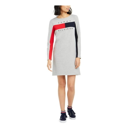Tommy Hilfiger Denim Womens Mini Logo T-Shirt Dress Gray L