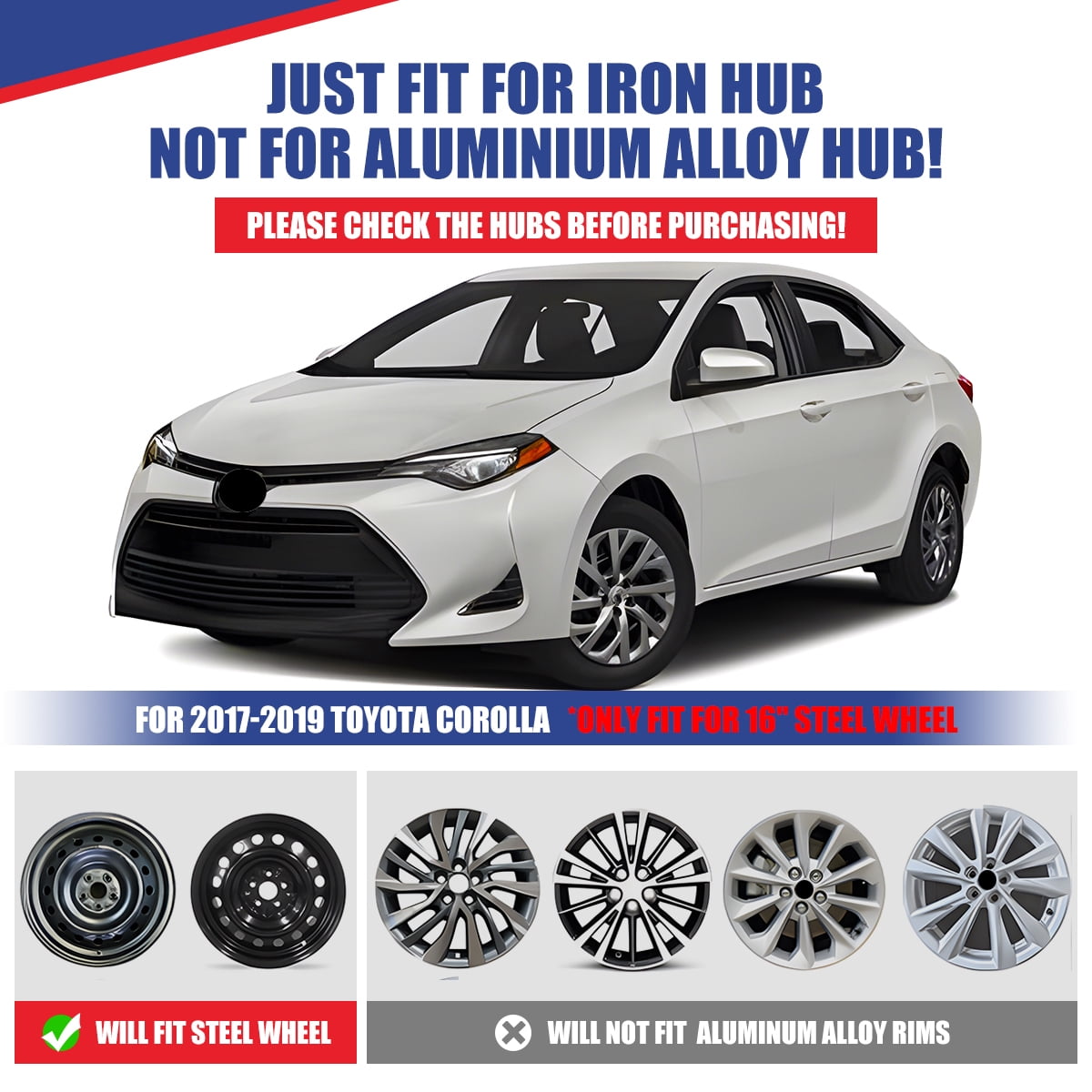 1Pc Cover Hubcaps ,16 Inch Hubcaps Wheel Rims Cover for 2017-2019 TOYOTA COROLLA Compatible With Steel Wheels and Snap On Installation ABS+PC Material（16-Inch, Lacquer)
