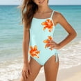 thumbnail image 2 of XINXIAOO Girls Floral 1 Piece Swimsuit Thin Spaghetti Straps Square Neck Adjustable Side Tie Summer Beach Pool Bathing Suit 10-11 Years, 2 of 6