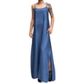 thumbnail image 1 of Vestido largo ajustable de denim azul clásico para mujer: diseño con tirantes, tejido elástico, adecuado para ocasiones diarias/formales, varias tallas, 1 of 5
