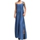 thumbnail image 1 of Vestido largo ajustable de denim azul clásico para mujer: diseño con tirantes, tejido elástico, adecuado para ocasiones diarias/formales, varias tallas, 1 of 5