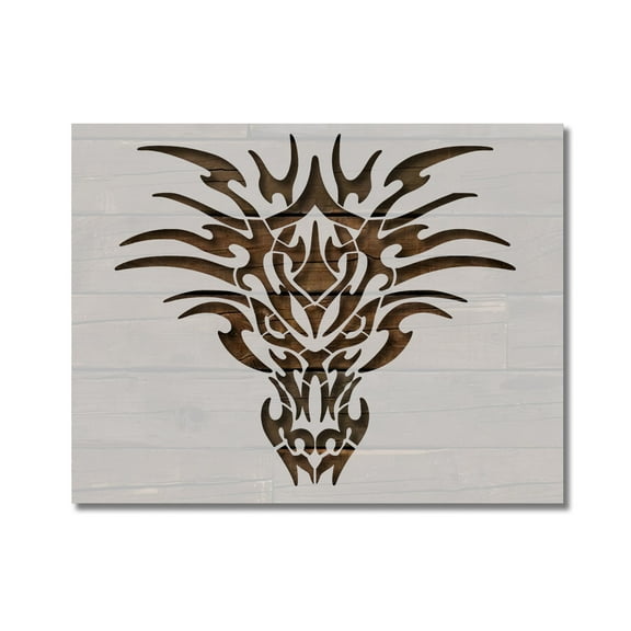 Tribal Dragon Face Stencil Template Reusable 8.5 x 11 for Painting on Walls, Wood, Etc. By Stencilville