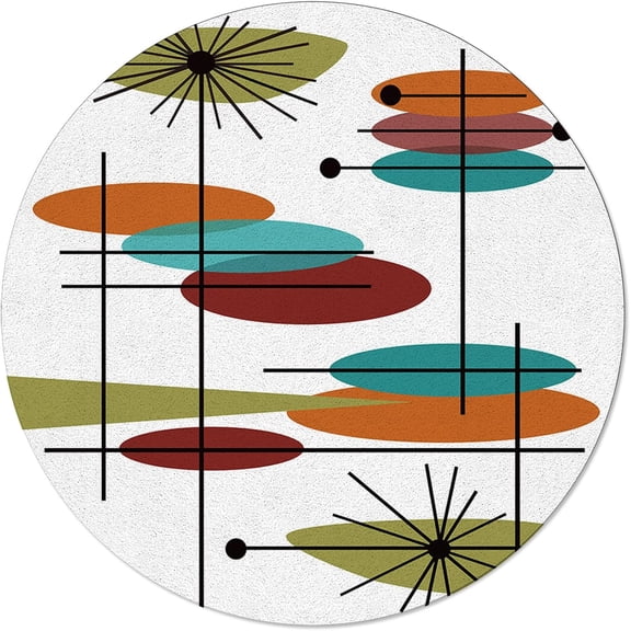 Mid Century, Elastic Fitted Edged Round Tablecloth Fade resistant Anti-Shrink Table Cloth Washable Table Cover for Indoor or Outdoor and anywhere you wanna use it 72"X 72"