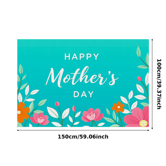 Teal Colored Mother's Day Banner with Floral Elements Background Backdrop Party Decorations for Family Gatherings Photo Shoots Home Celebrations
