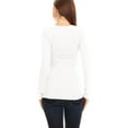 thumbnail image 4 of Moa Collection Women Basic Stretch Pull On Casual Long Sleeve Scoop Neck Fitted Solid T-Shirt Top White M, 4 of 5