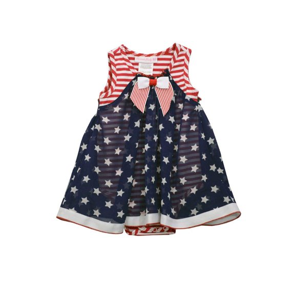 Bonnie Jean 4th of July Americana Romper Dress for Baby, 18 Months