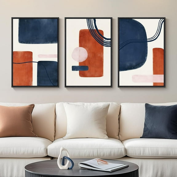 Framed Boho Canvas Wall Art, Set of 3 Abstract Geometric Art Prints, Boho Wall Hanging Pictures for Living Room, Bedroom, Office Wall Decor, 16x24 Inch