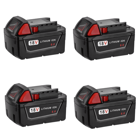

4 Pack 6.0Ah 18V Battery for Milwaukee M18 18 Vlot Power Tools 48-11-1860 48-59-1850 48-11-1820 Lithium Batteries