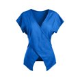 thumbnail image 3 of Favoffer Wrap Blouse Tops Women's Short Sleeve V Neck Asymmetric Hem Shirts Fitted Casual Tunic Tops Summer Daily Going Out, 3 of 9