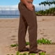 thumbnail image 1 of Pantalones de lino y algodón con cintura elástica para hombre, informales, lisos, con bolsillos, 1 of 6