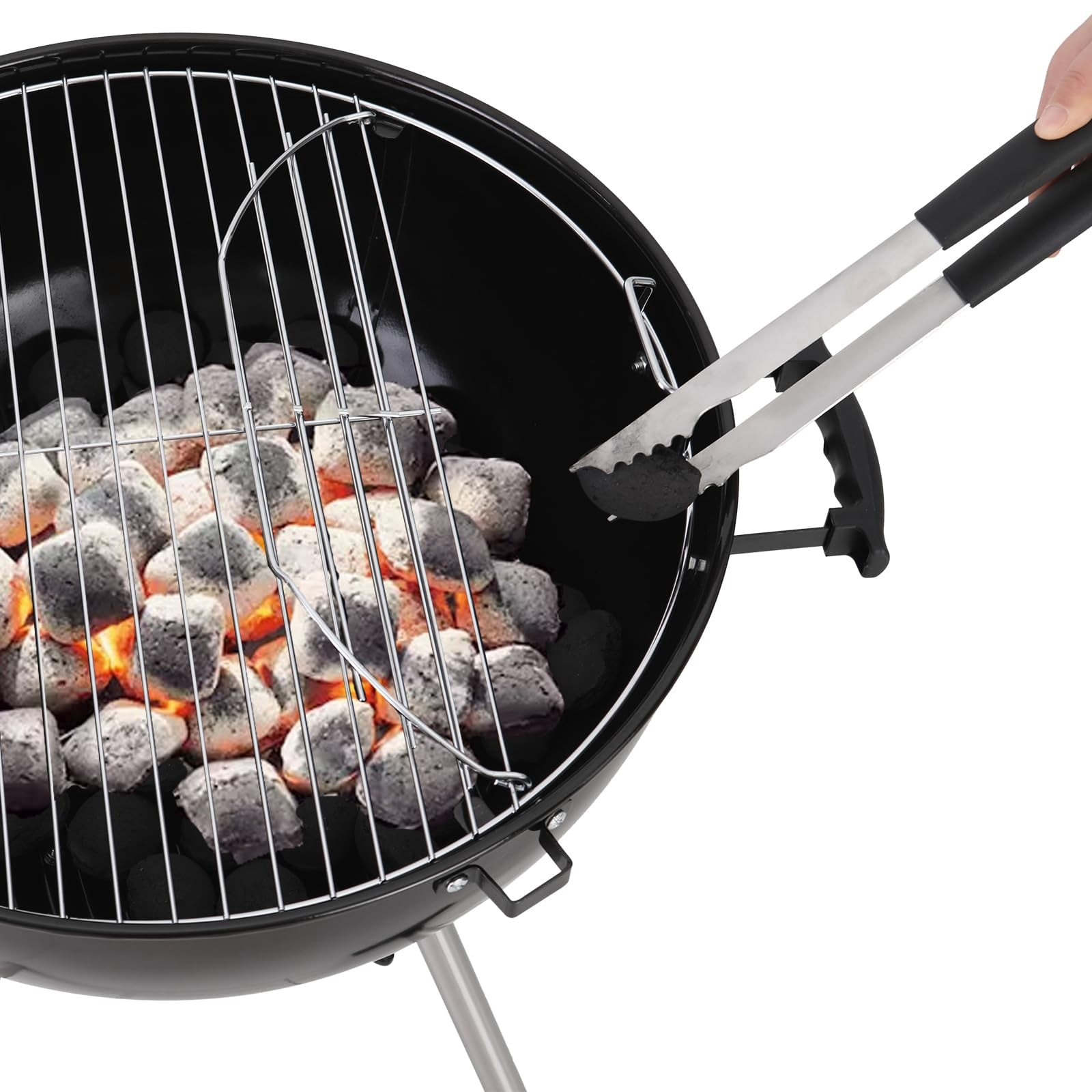 22 Inch Large Kettle Charcoal Grill with Foldable Grate & Wheels, Porcelain Coated Lid Ash Pan for Backyard Barbecue Picnic Camping Outdoor Adventures, Durable Steel Frame, Black