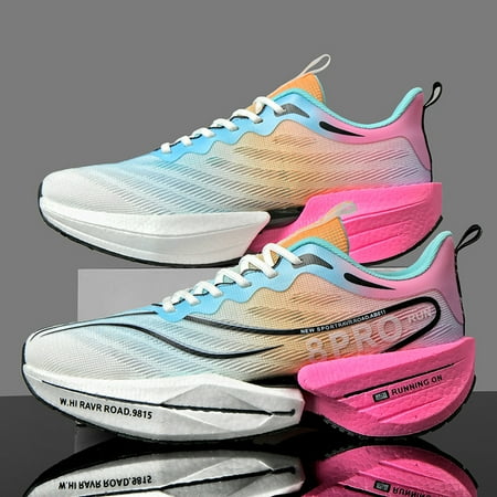 

Marathon Full Palm Carbon Plate Sports Running Shoes Men Breathable Lightweight Women Comfortable Anti Slip Speciality Sneakers (Pink 41)
