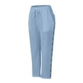 thumbnail image 2 of Bovemsi Women's Casual Pants Women Fashion Solid Color Cotton Flax Elastic Long Beach Leisure Trousers Linen with Pockets, 2 of 5