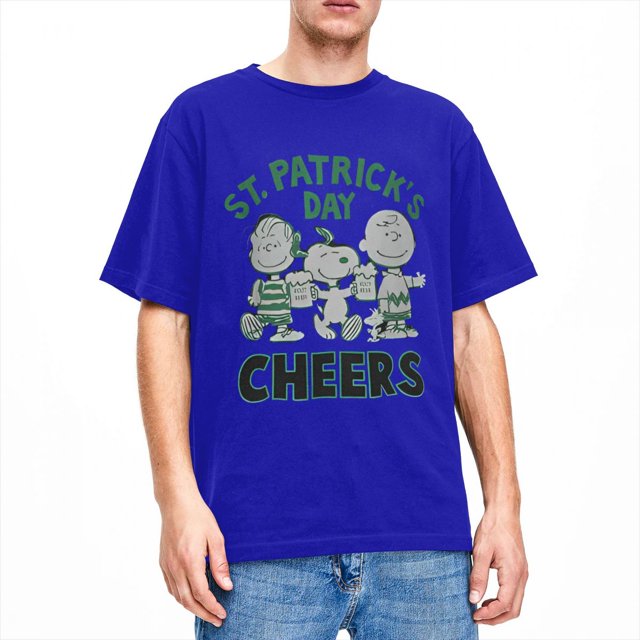 Camiseta de algodón 100 % divertida para hombre con el lema Y2K de Peanuts, Snoopy, San Patricio y Charlie Brown Cheers