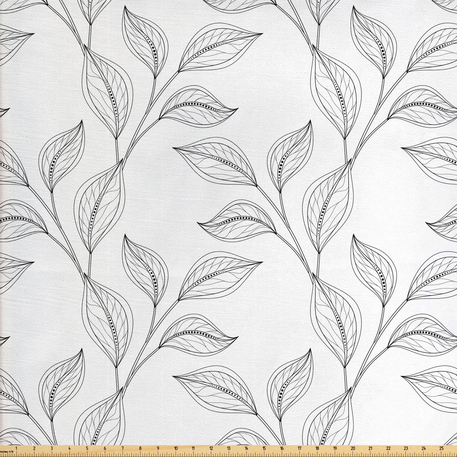 Black and White Fabric by The Yard, Monochrome Garden Pattern with