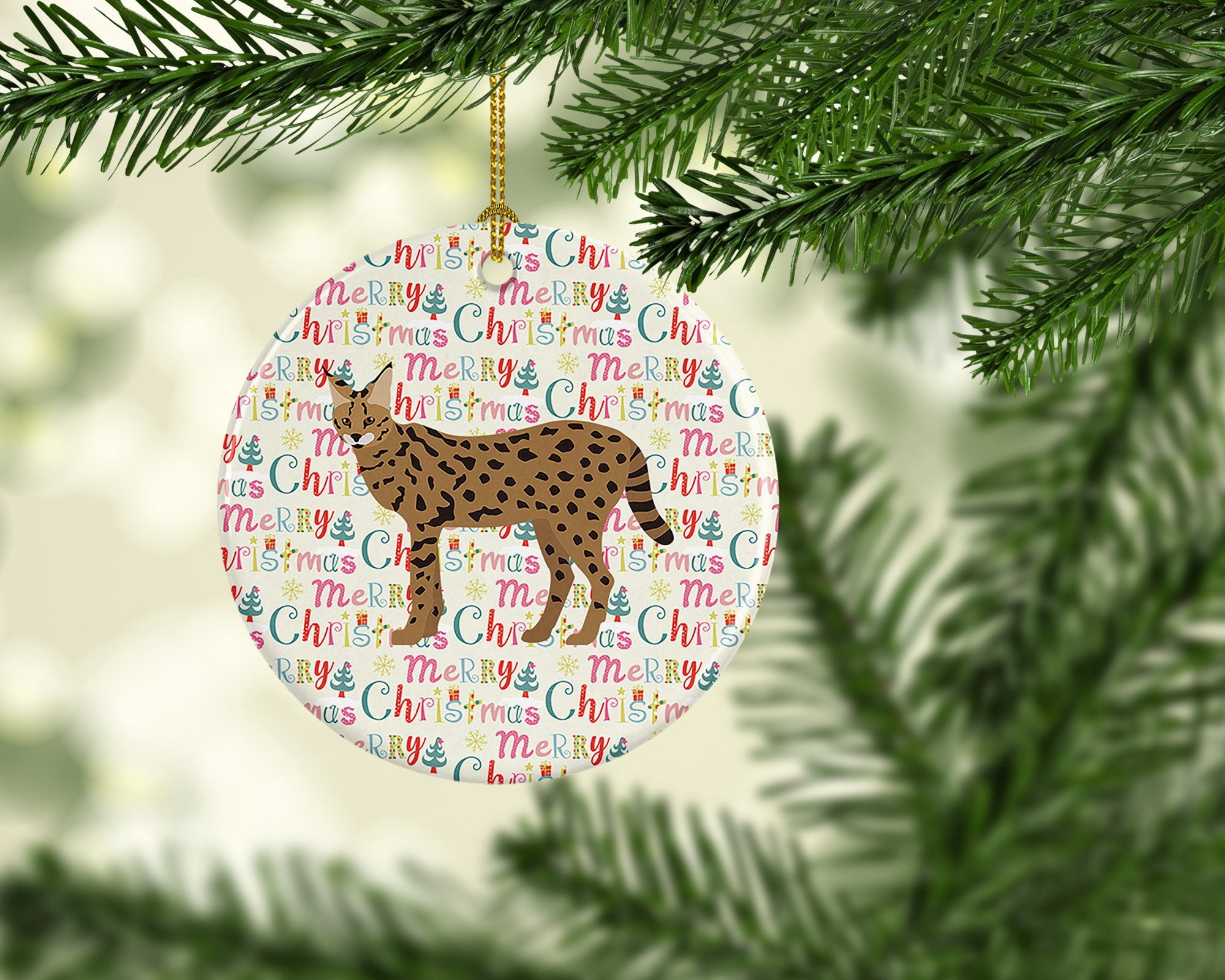 Savannah #3 Cat Christmas Ceramic Ornament 2.8 in x 2.8 in