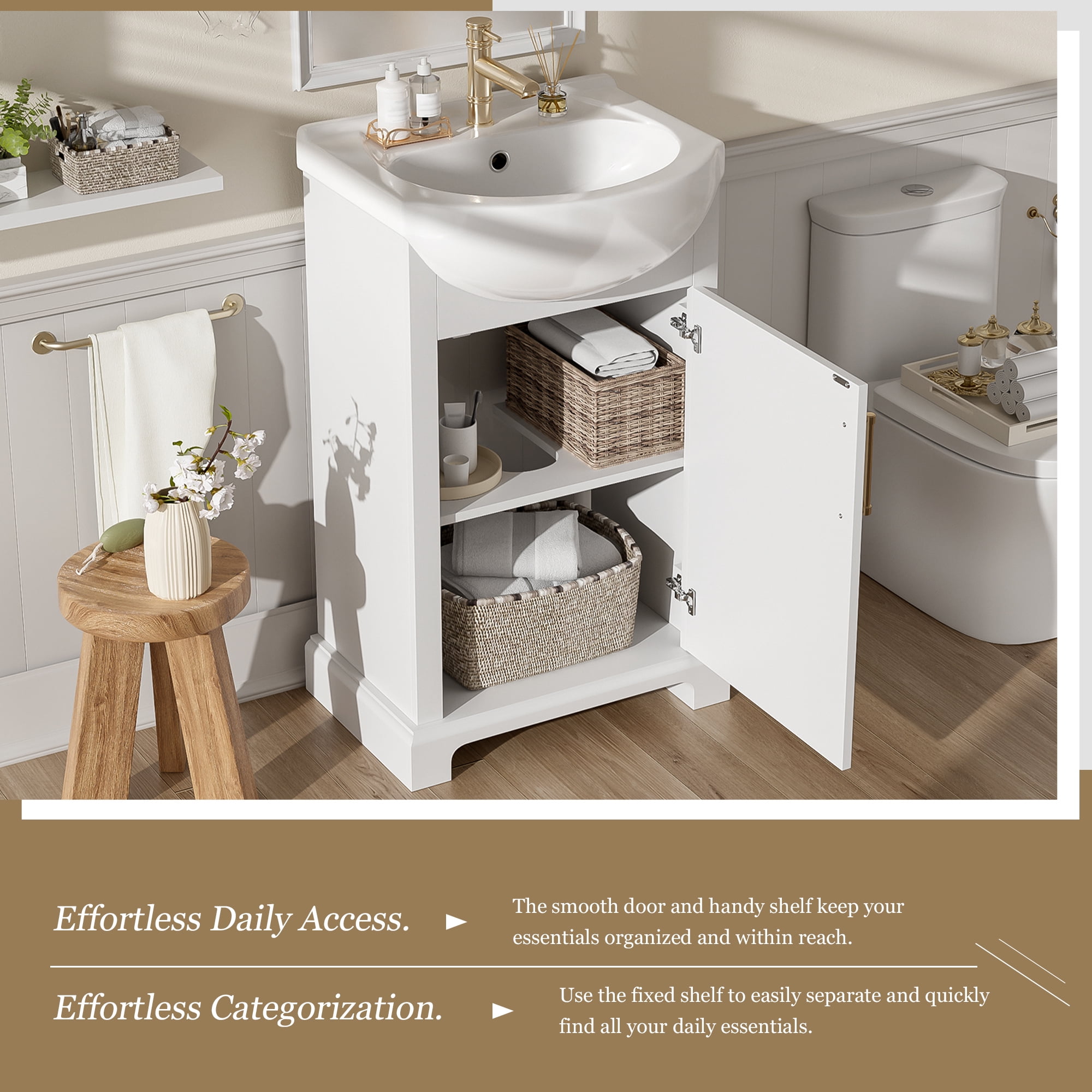 GARITIN Bathroom Vanity 20 Inch, Freestanding Single Vanity Set with Ceramic Sink and Soft Closing Door for Small Bathroom, White