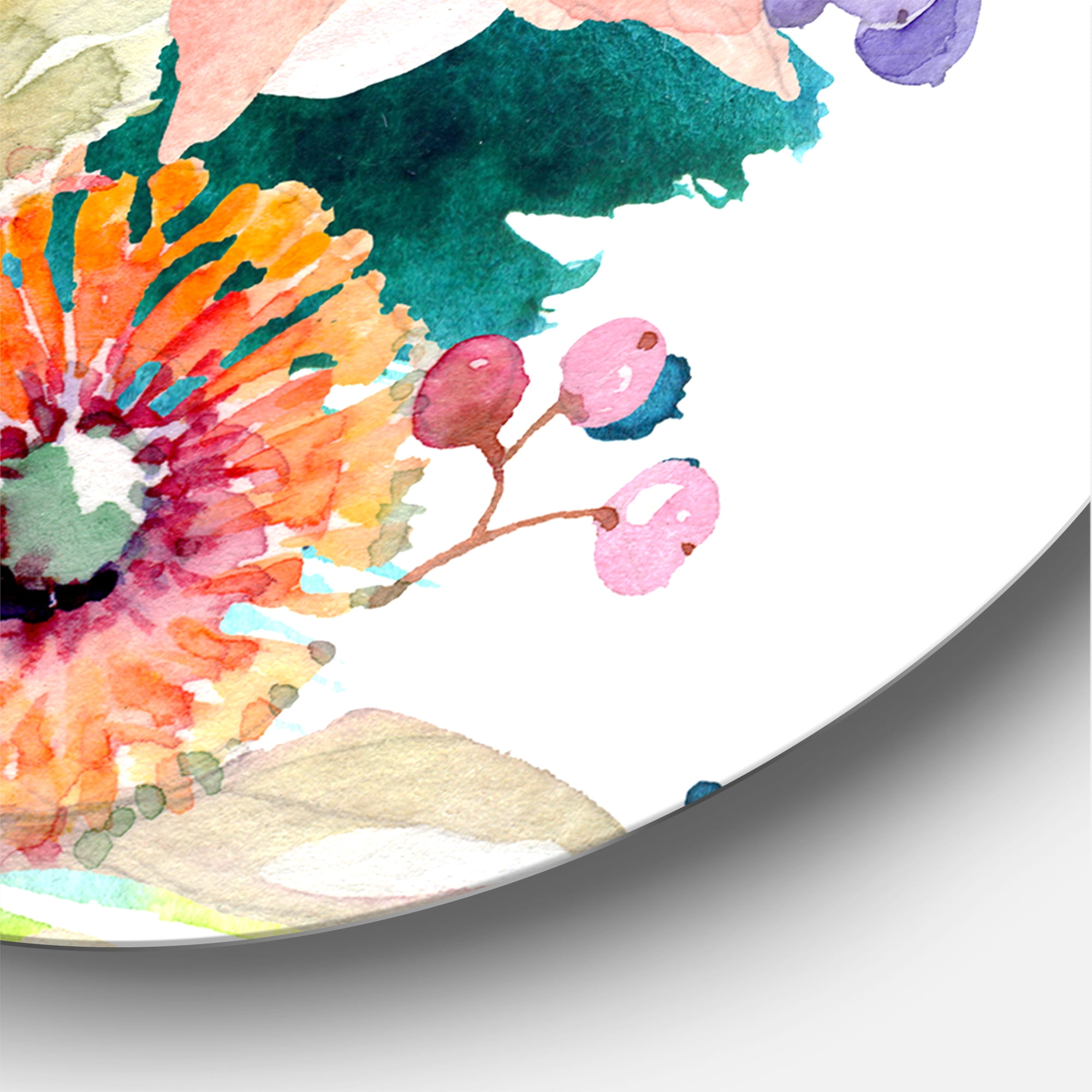 Designart 'Vital Wild Spring Leaves and Wildflowers III' Modern Circle Metal Wall Art 11x11 - Disc of 11