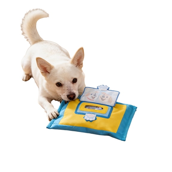 Tissue Box Puzzle Dog Toy, Pull-Out Squeaky Fabric Pieces with Hide & Seek Sniffing Design
