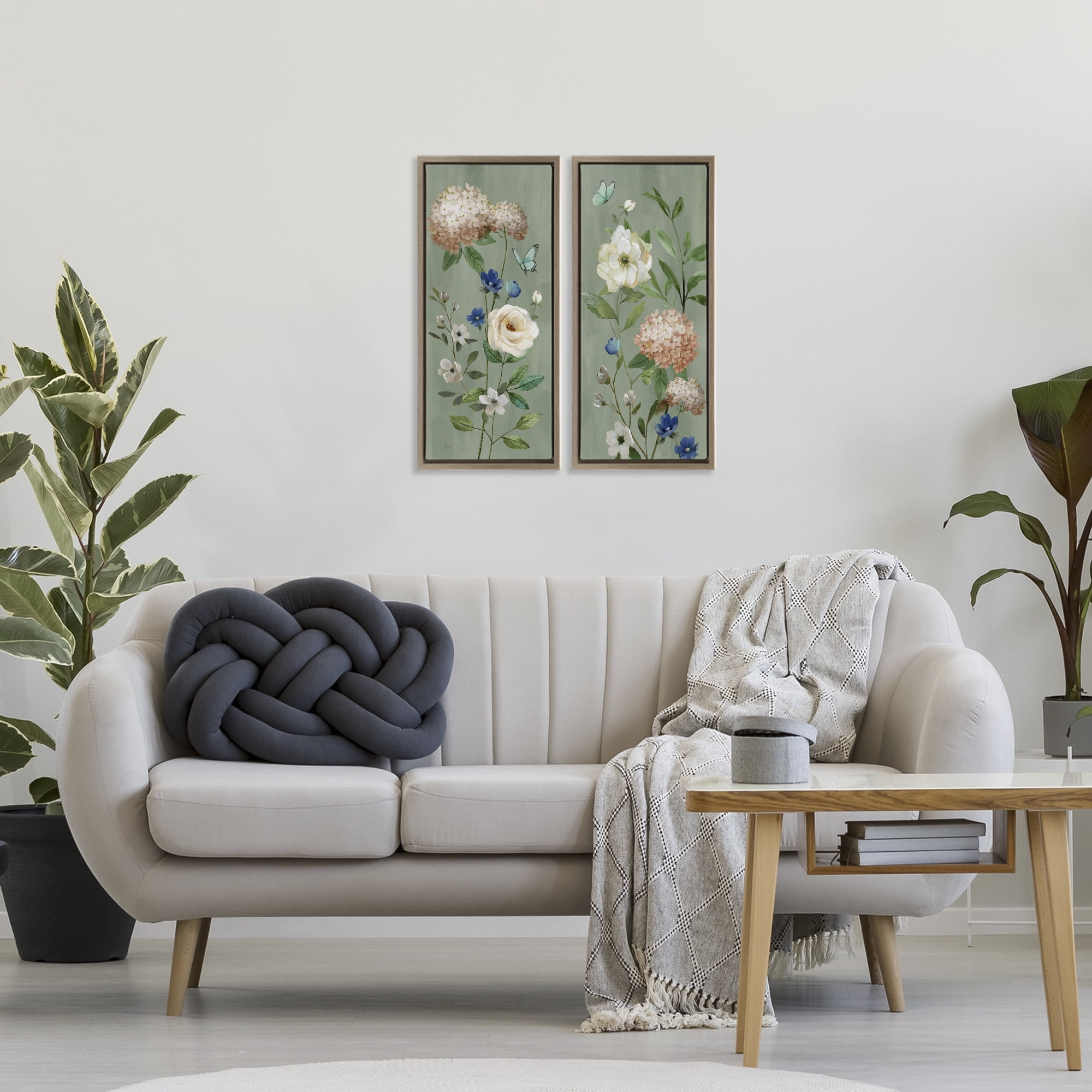 Stupell Industries Mint Hydrangeas & Roses 2 Piece Brown Framed Floater Canvas Set, design by Nan