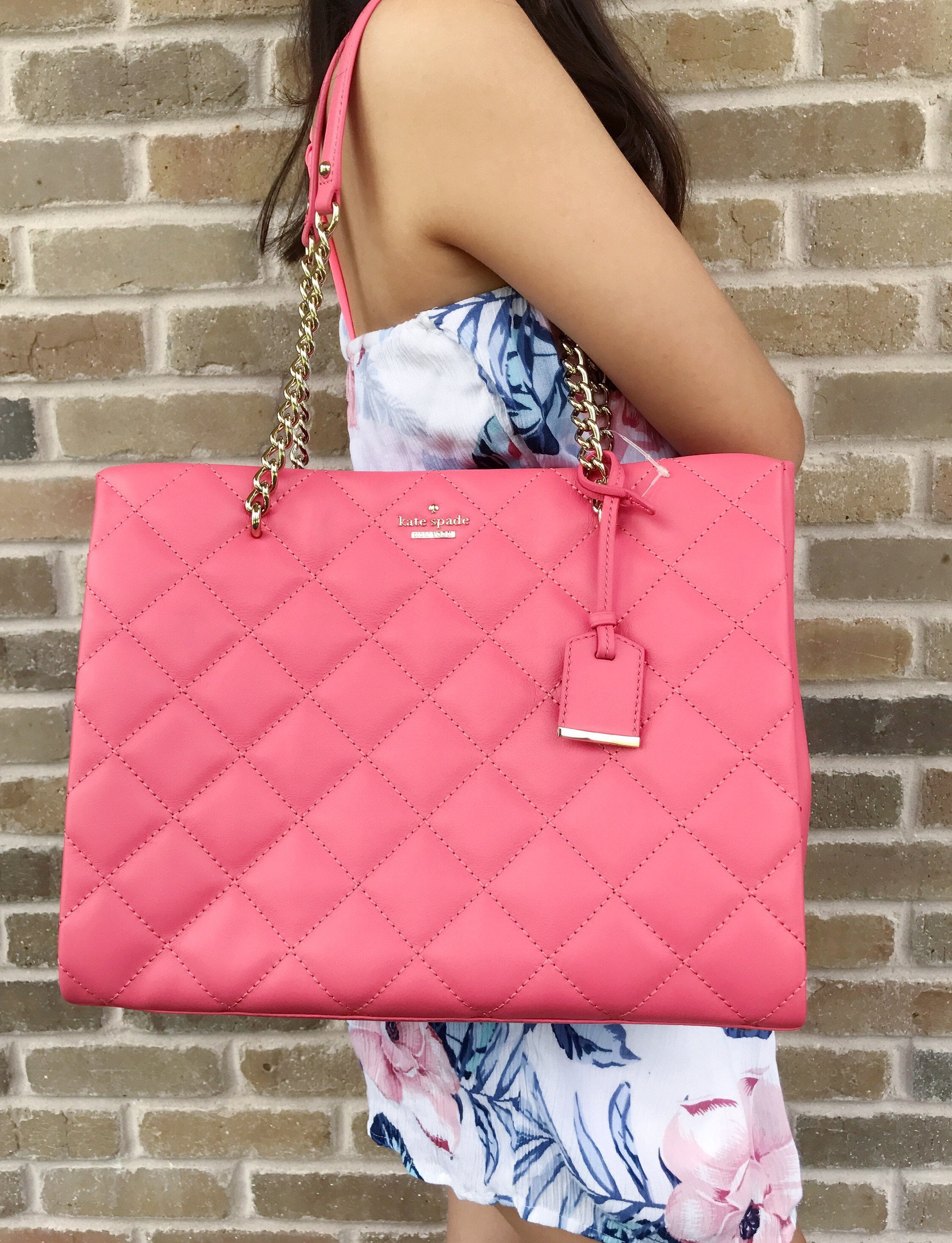 kate spade quilted bag with gold chain