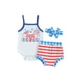 thumbnail image 2 of Aojekbee Baby Girls Shorts Set, Sleeveless Letters Print Romper with Stars Striped Shorts Hairband Summer Outfit for Independence Day, 2 of 10