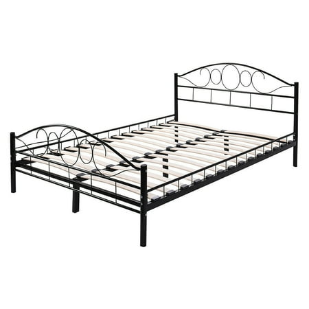 - Costway Queen Size Wood Slats Steel Bed Frame Platform Headboard Footboard Black