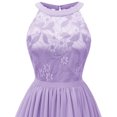 thumbnail image 4 of SWSMCLT Women's Midi Party Dress Ladies Vintage Chiffon Lace High Neck Knee Length Sleeveless Formal Cocktail Prom Evening Gown Ruffle Homecoming Pleated Dress Light Purple X-Large, 4 of 5