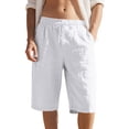 thumbnail image 3 of Inglocry Mens Bermuda Linen Shorts Knee Length Elastic Waist Drawstring Casual Wide Leg Summer Shorts with Pockets 2026 White 3XL, 3 of 6