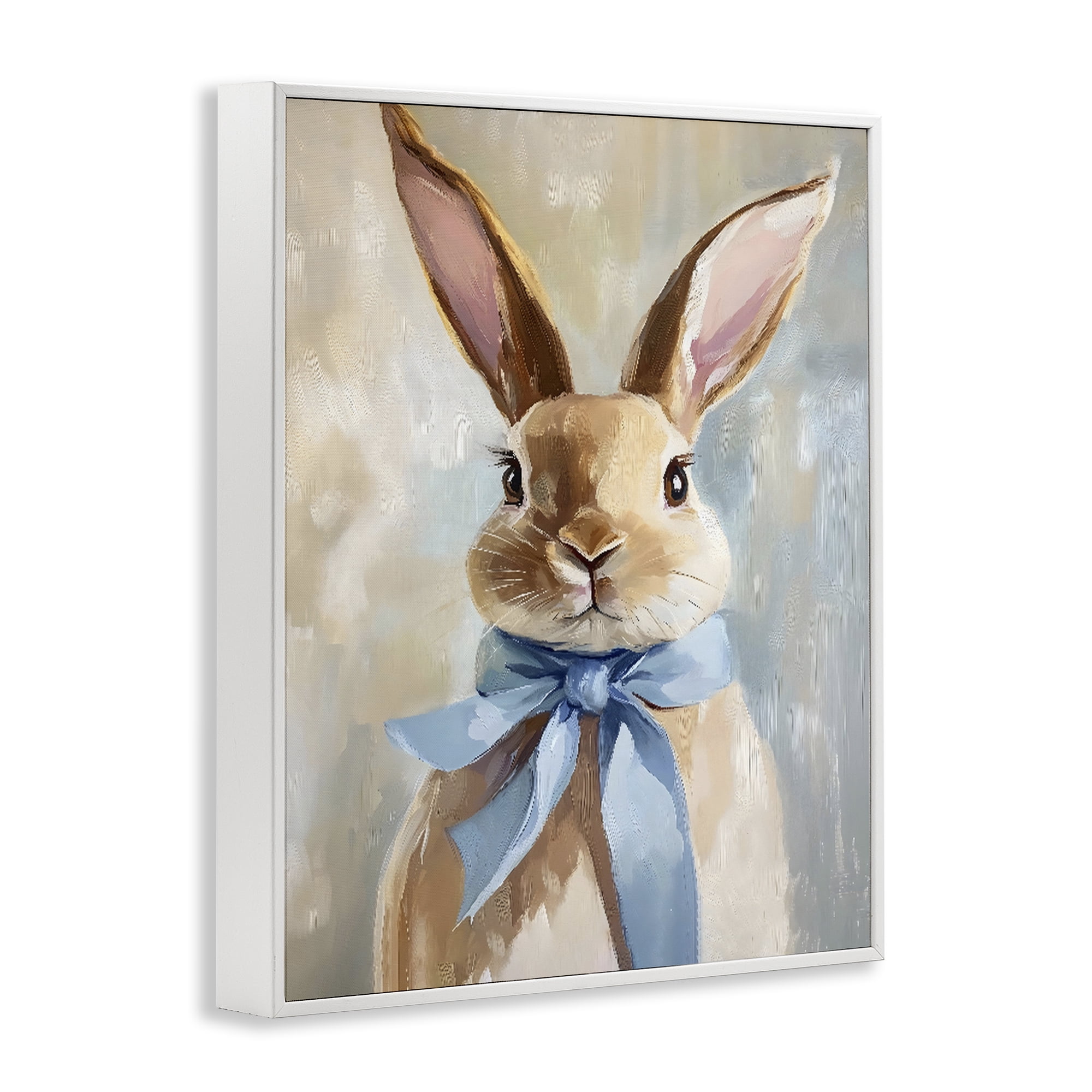 Stupell Industries Bunny with Blue Bow White Framed Giclee Art, design by The Prints Vibe