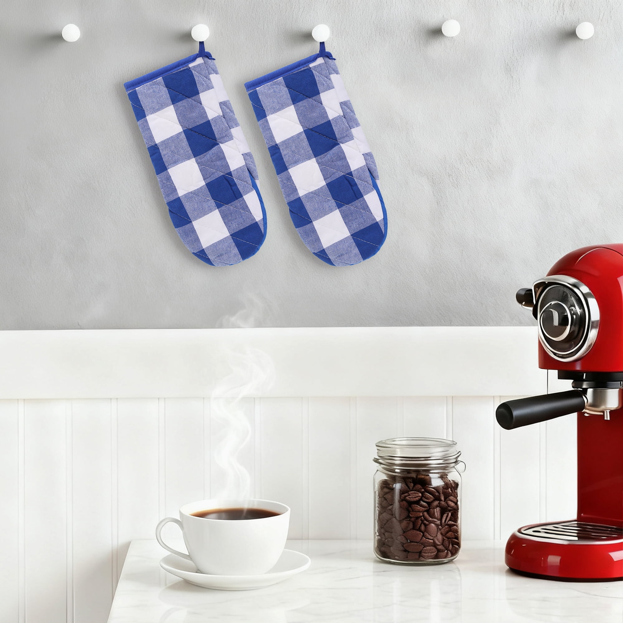 Unique Bargains 2pcs Soft Heat-Resistant Thick Cotton Lining Oven MittsBlue 11.4" x 5.9"