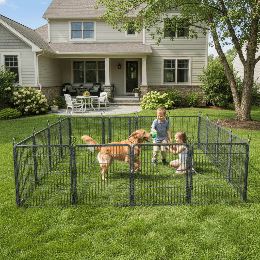 Dog Playpen Outdoor Extra Wide 16 Piece Panels Heavy Duty Dog Fence 40" Height Anti-Rust with Doors Portable for RV Camping Yard, Total 37FT, 111Sq.ft, Snowy Black