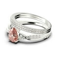 thumbnail image 4 of Gorgeous Minimalist Art Deco 2.25 Carat Pear Cut Authentic Morganite And Diamond Moissanite Engagement Ring, Two Matching Band, Twisted Band Wedding Ring in 10k Solid White Gold Gift For Her, 4 of 4