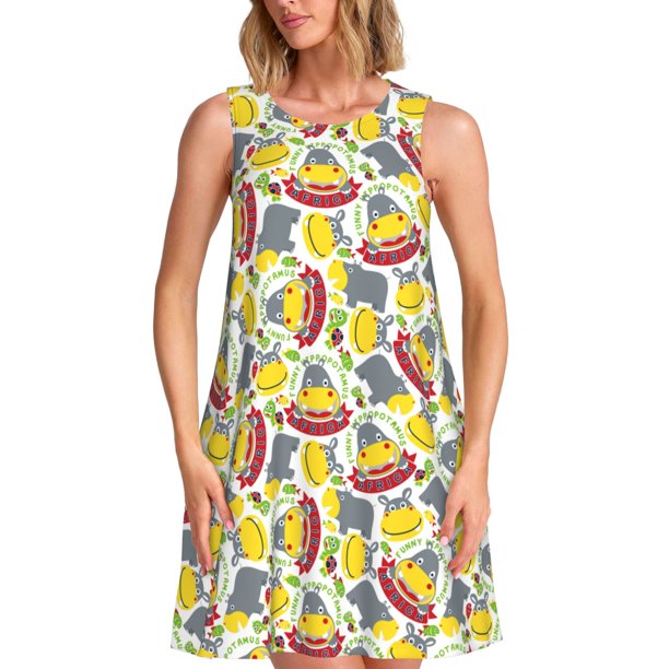 Disketp Hippopotamus para Vestido sin Mangas para Mujeres, Vestidos de Verano para Mujeres, Casual y Holgado para la Playa