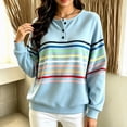 thumbnail image 5 of Enjoytime Sweatshirt for Women Striped Long Sleeve Half Button Pullover Tops Fall Fashion Casual Crew Neck Sweatshirts, 5 of 7