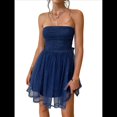 thumbnail image 3 of Vestido de Cóctel de Verano para Mujer: Minivestido de Tubo con Volantes Fruncidos Azul Marino XL, 3 of 10