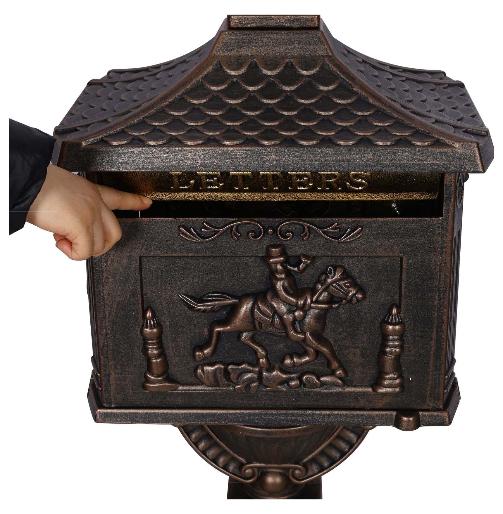 Cast Aluminum Mailbox - Bronze Postal Box with Lock & Keys - Large, Heavy Duty, 45.5" Tall