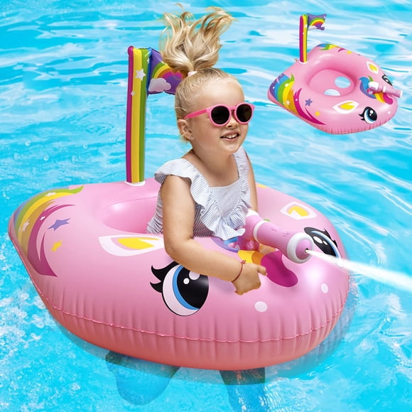 Unicornio flotante para piscina con pistola de agua, inflable para niños de 3 a 8 años