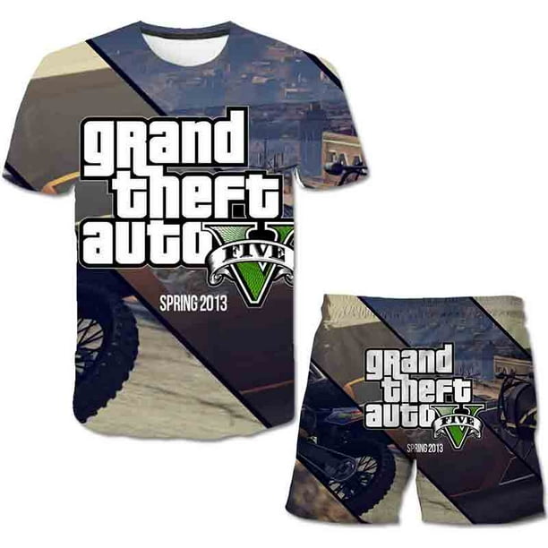 Verano niños juego GTA 5 ropa deportiva para bebé niña niño camisetas 2 piezas conjunto niños bebé niños 1-14 años ropa 13T Gao Jinjia LED