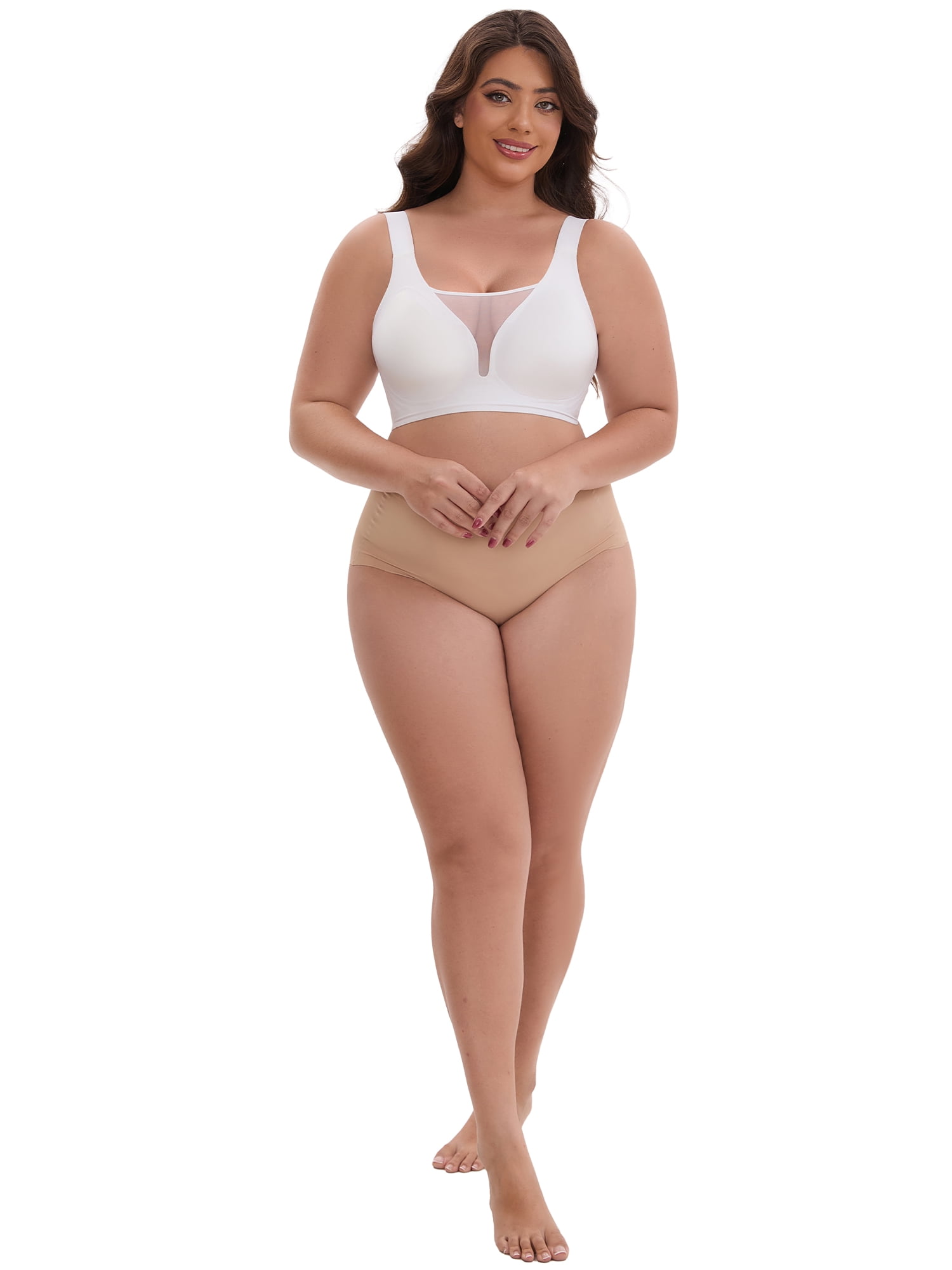 DARING DIVA Plus Size Wide Strap Seamless Bralette No Underwire Smooth Bra S White