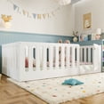 thumbnail image 3 of Jopath Twin Size Floor Bed with High Fence for Kids, Solid Wood Kids Montessori Bed with Door for Boys Girls White, 3 of 9