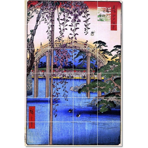 Ceramic Tile Mural-Utagawa Hiroshige Ukiyo-E Tile Mural House Construction. 17" w x 25.5" h using (24) 4.25 x 4.25 ceramic tiles