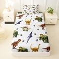 thumbnail image 3 of Metsweet Animal Dinosaur Twin Sheets 3pcs, Jungle Wildlife Bedding, Green Brown Gray,1 Fitted Sheet, 1 Flat Sheet and 1 Pillowcase, 3 of 5