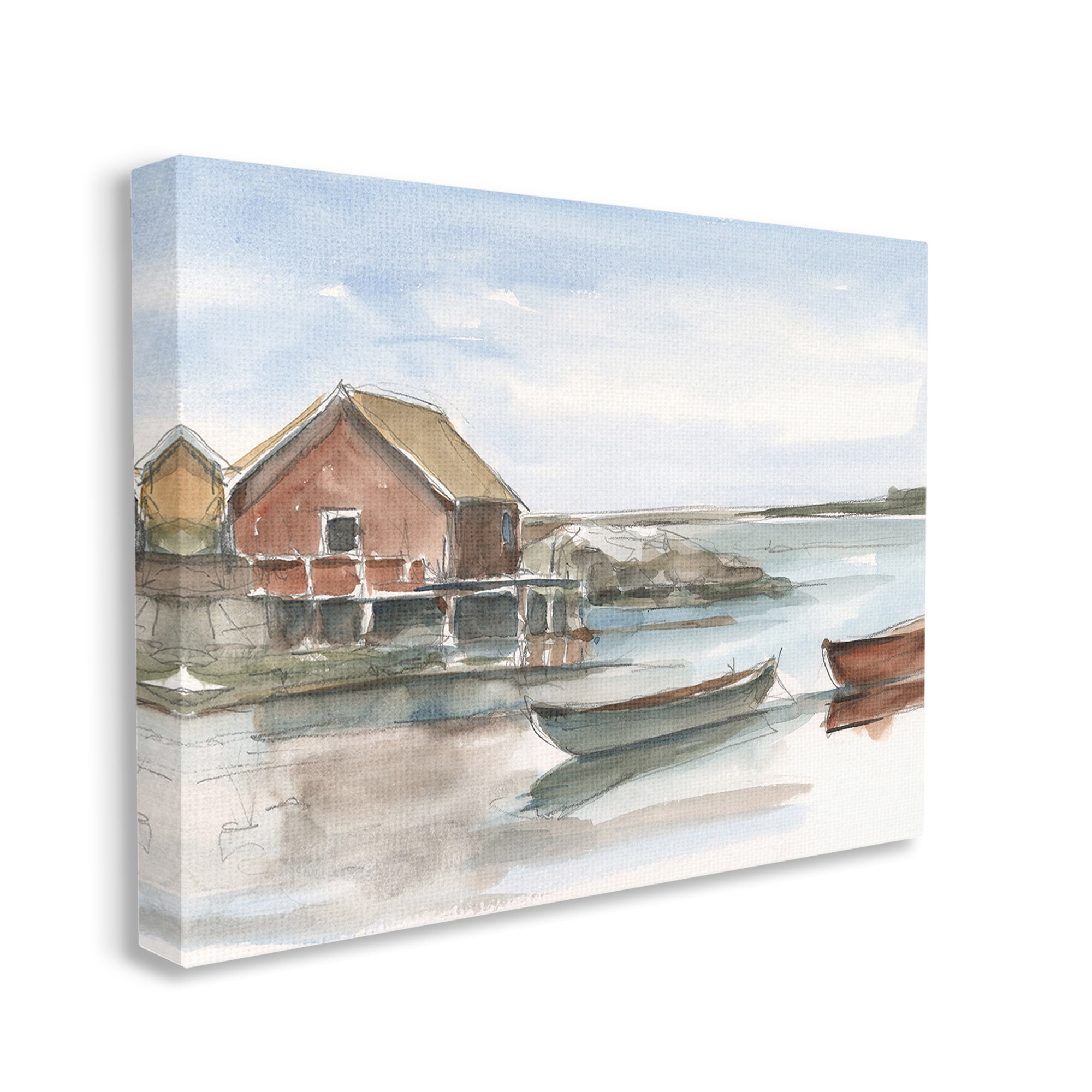 Stupell Industries Rowboats on Shore Landscape Painting Gallery Wrapped Canvas Art Print Wall Art, 48 x 36