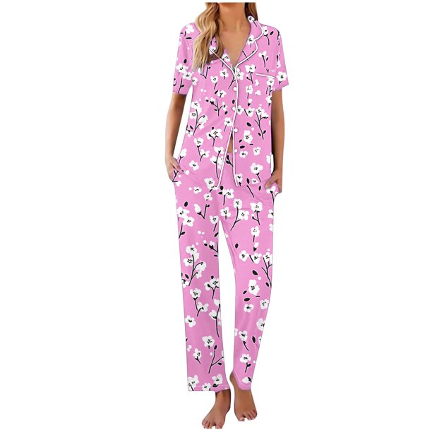 Sexy Pijama Conjunto para las Mujeres Impreso Bolsillo Pantalones de Manga Corta, Traje Suelto Casual para el Hogar Y el Salón