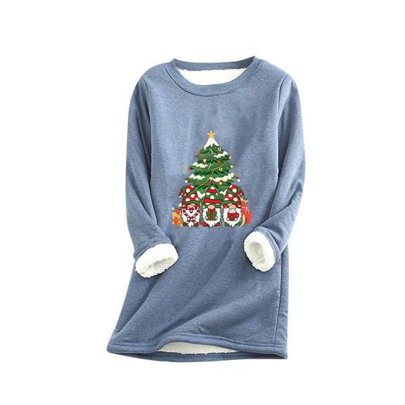 MaFYtyTPR Christmas Tops Christmas Print Women Fashion Thick Fleece Sweatshirt Velvet Warm Round Neck Underwear Top