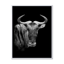 Designart 'Black and White Portrait Of Wildebeest' Farmhouse Framed Canvas Wall Art Print